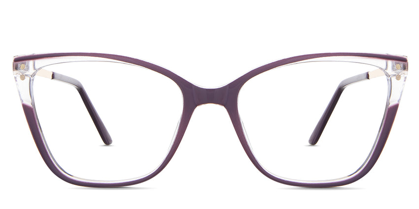 Mila eyeglasses in the biborka variant - it's a cat-eye shape frame in purple and clear color.