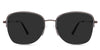 Moira black tinted Standard Solid sunglasses in the Panela variant - is a square oval-shaped frame with a rope pattern on the rim, and the frame information imprints to the temple tips.