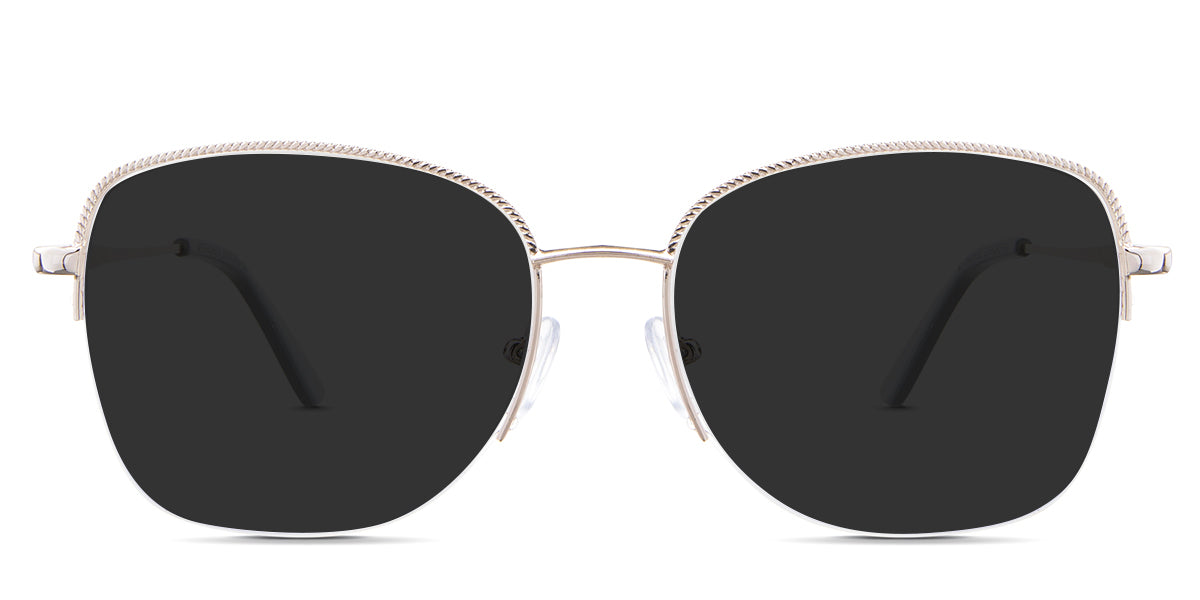 Moira black tinted Standard Solid in the Sunglow variant - it's a half-rimmed frame with adjustable nose pads and a metal and acetate arm combination.