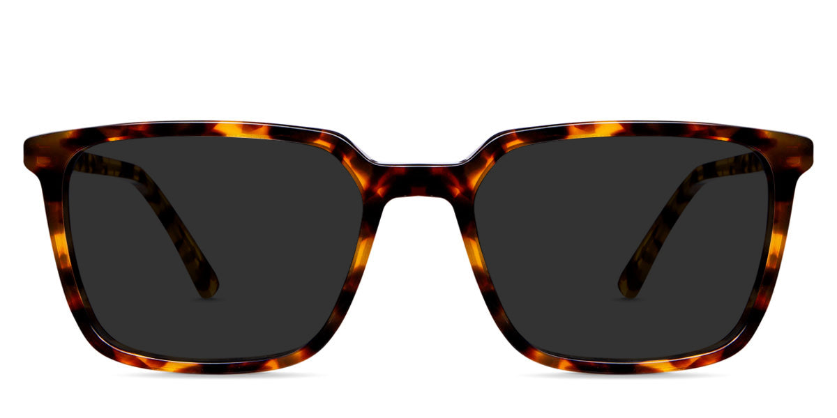Lewis black tinted Standard Solid in the delaney variant - a rectangular tortoise frame with a thinner rim and a slimmer temple arm with regular size temple tips.