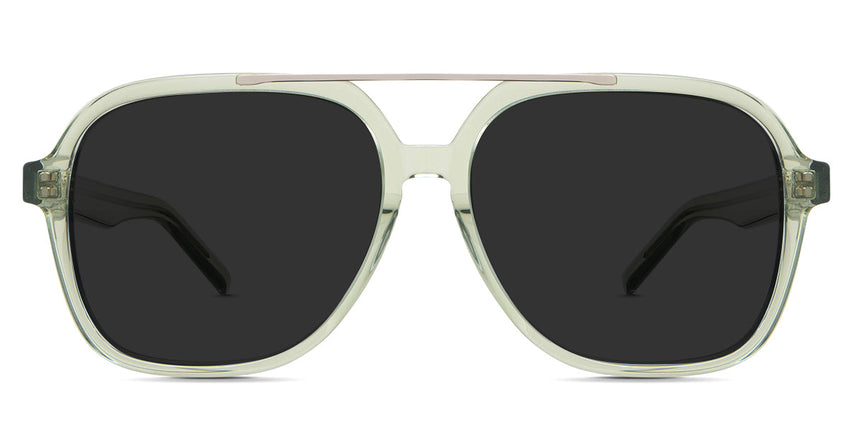 Myla Gray Polarized in the cade variant - it's a full-rimmed acetate frame with a metal bar on top of the rim and built-in nose pads.