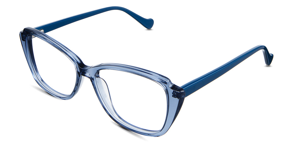 Nanu Eyeglasses in the denim variant - have a U-shaped nose bridge with built-in nose pads. 