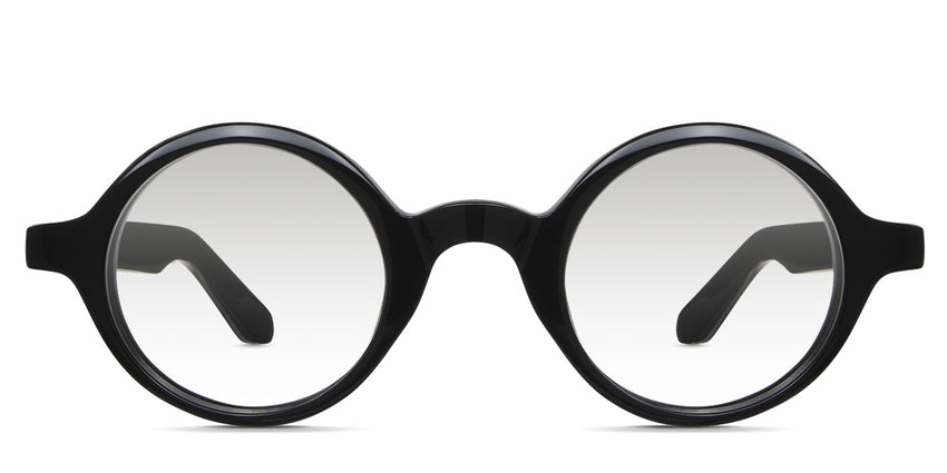 Naxo black tinted Gradient sunglasses in the midnight variant - it's a round frame with a U-shape nose bridge.