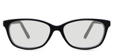 Nia black tinted Standard Solid glasses in the midnight variant - it's a narrow rectangular, oval frame with a built-in nose pad.