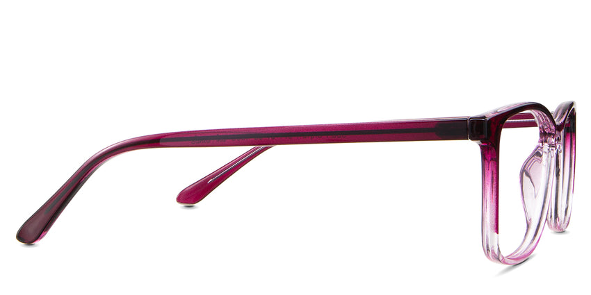 Nick eyeglasses in the sugilite variant - have frame information written inside the arm.
