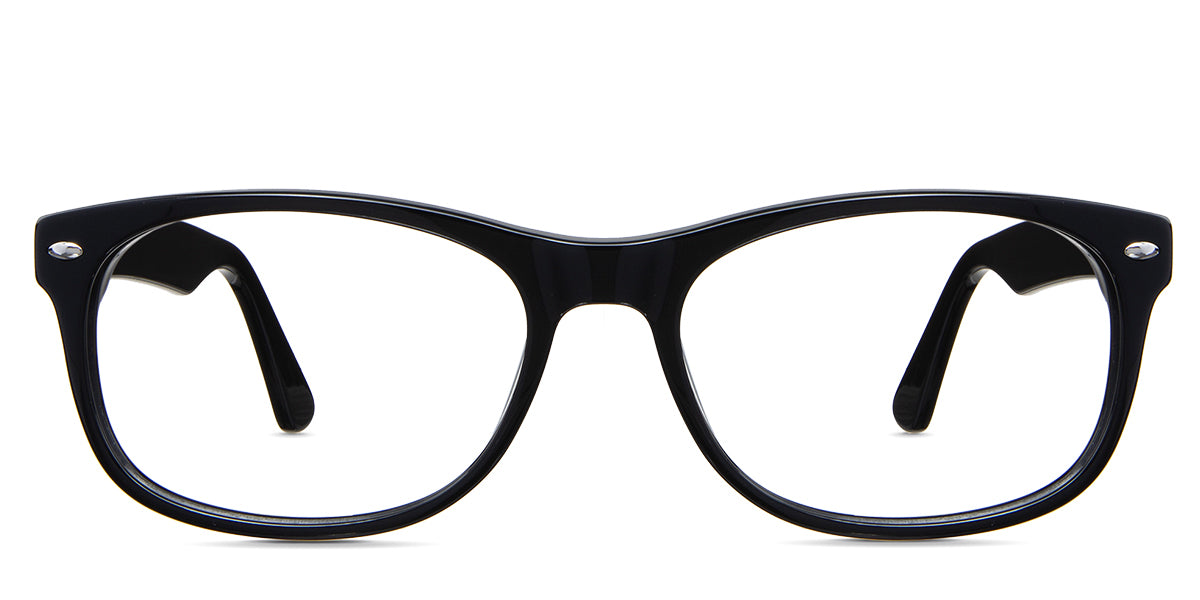 Niel Eyeglasses in the midnight variant - it's a full-rimmed frame with small oval-shaped metal embosses in the end piece.