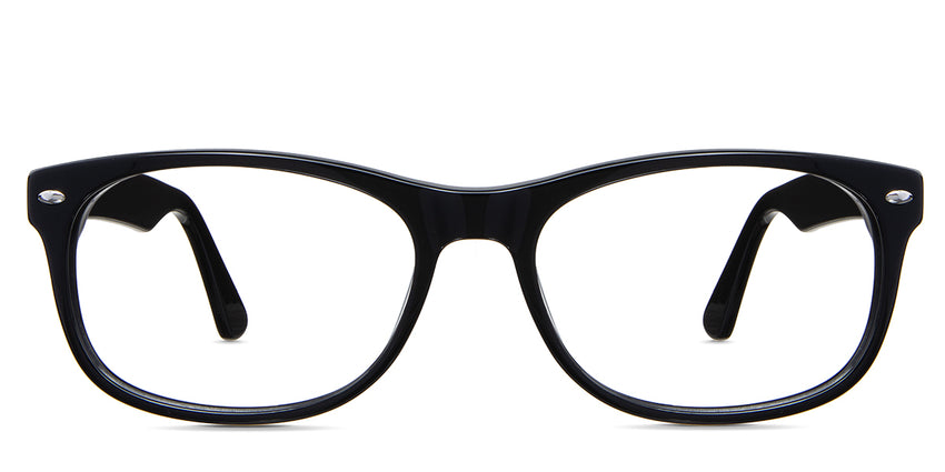 Niel Eyeglasses in the midnight variant - it's a full-rimmed frame with small oval-shaped metal embosses in the end piece.