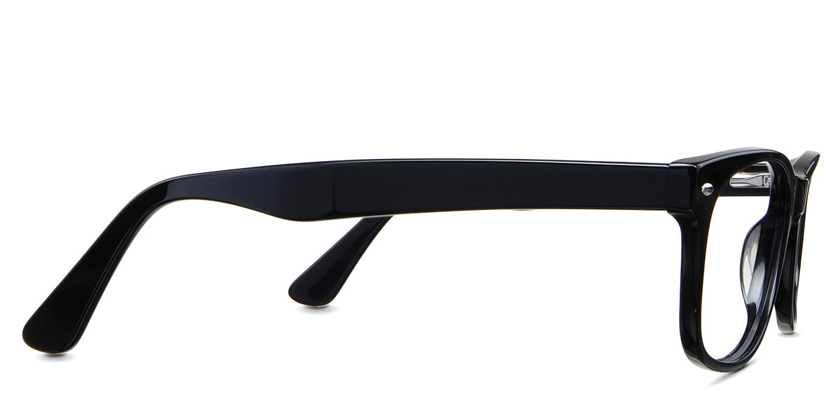 Niel Eyeglasses in the midnight variant - have a company logo outside the arm.
