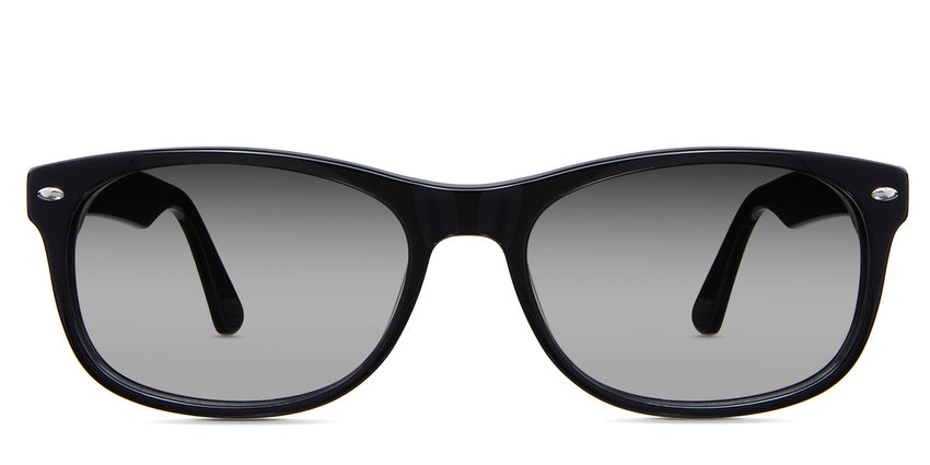 Niel black tinted Gradient sunglasses in the midnight variant - it's a full-rimmed frame with small oval-shaped metal embosses in the end piece and an acetate built-in nosepad.