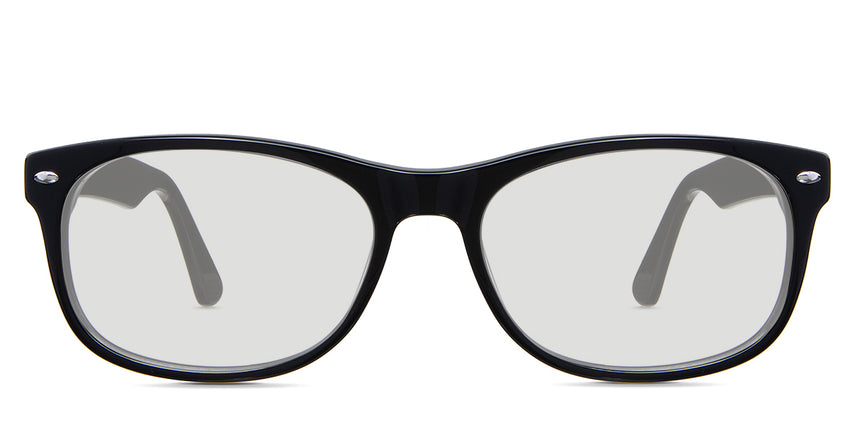 Niel black tinted Standard Solid glasses in the midnight variant - it's a full-rimmed frame with small oval-shaped metal embosses in the end piece and an acetate built-in nosepad.