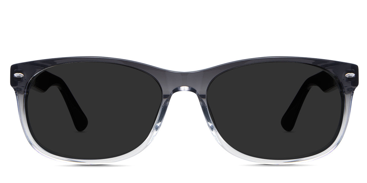 Niel black tinted Standard Solid sunglasses in the starling variant - it's an acetate frame with a U-shaped nose bridge and a long and thick temple.