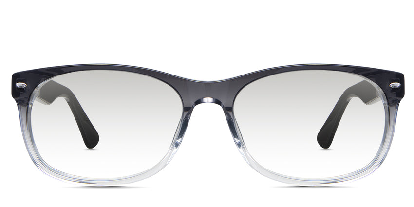 Niel black tinted Gradient glasses in the starling variant - it's an acetate frame with a U-shaped nose bridge and a long and thick temple.