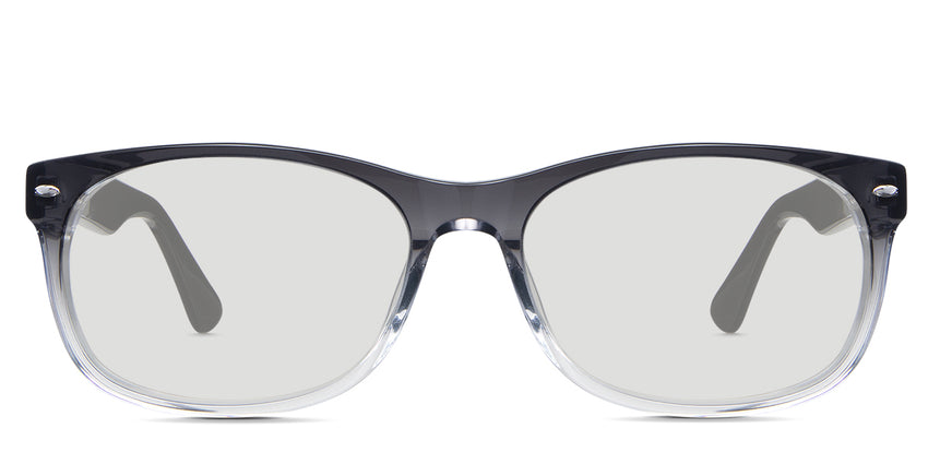 Niel black tinted Standard Solid glasses in the starling variant - it's an acetate frame with a U-shaped nose bridge and a long and thick temple.