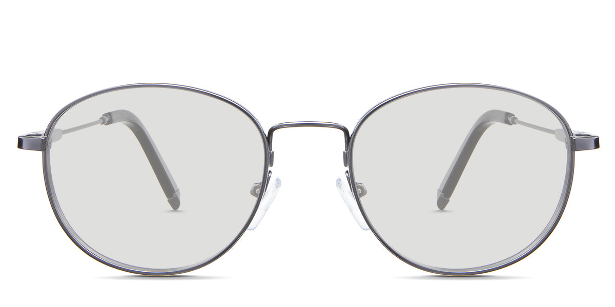 Noa black tinted Standard Solid glasses in the Admiral variant - is a round metal frame with a wide nose bridge and adjustable silicon nose pads.