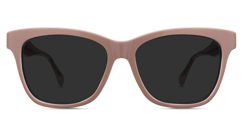 Nyla black tinted Standard Solid sunglasses in salmon variant - is a cat-eye frame with built-in nose pad and broad temple arms. 