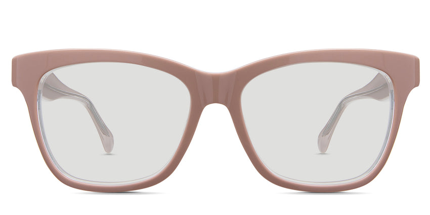 Nyla black tinted Standard Solid glasses in salmon variant - is a cat-eye frame with built-in nose pad and broad temple arms.