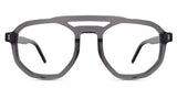 Orson eyeglasses in the tricorn variant - it's an aviator frame shape and a geometric lens.