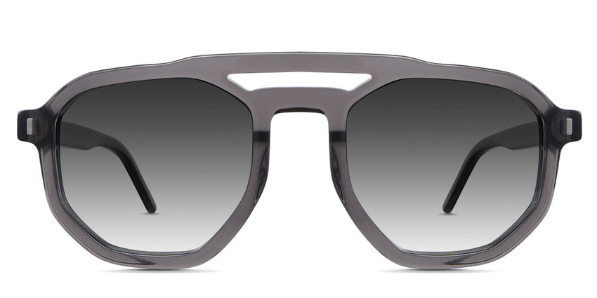 Orson Black Sunglasses Gradient in the Tricorn variant - it's an aviator frame shape and a geometric lens with a regular thick rim and a double bridge.