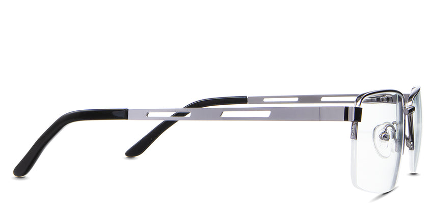 Osage Eyeglasses in the gainsboro variant - have a 140mm temple arm length.