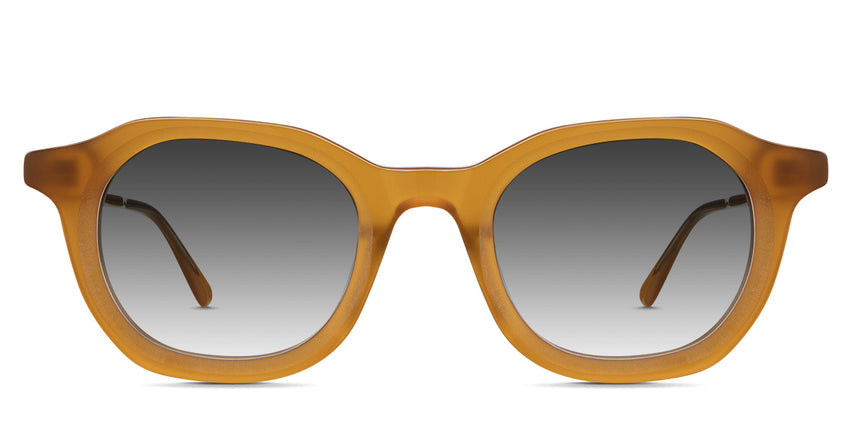 Osiri black tinted Gradient glasses in saffron variant - is a full-rimmed medium-sized frame with a high nose bridge and has a brushed texture on the front rim close to the lenses.