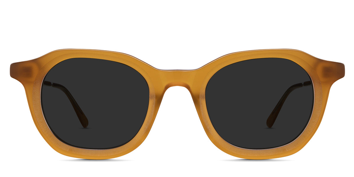 Osiri Gray Polarized in saffron variant - is a full-rimmed medium-sized frame with a high nose bridge and has a brushed texture on the front rim close to the lenses.
