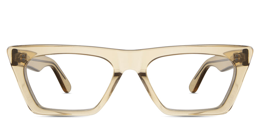 Ossana acetate frame in the aurora variant - is a rectangular shape frame with a touch of the cat-eye end piece. Cat-Eye best seller
