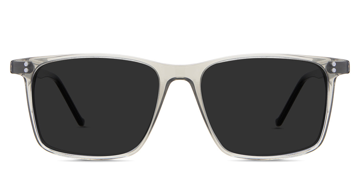 Patrick black tinted Standard Solid sunglasses is in the Kombu variant - it's a thin, medium-sized frame with a narrow size 17mm nose bridge and a golf head shape temple end tips.