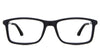 Perry eyeglasses in the tornado variant - it's a matte black rectangular shape frame.