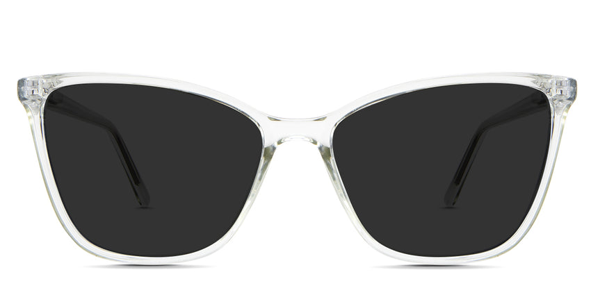 Petra black tinted Standard Solid sunglasses in the Mantis variant - it's a medium-size cat-eye shape frame with built-in nose pads.