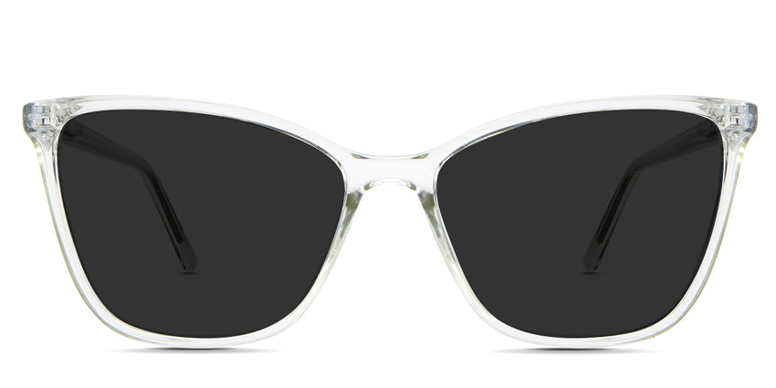 Petra black tinted Standard Solid sunglasses in the Mantis variant - it's a medium-size cat-eye shape frame with built-in nose pads.