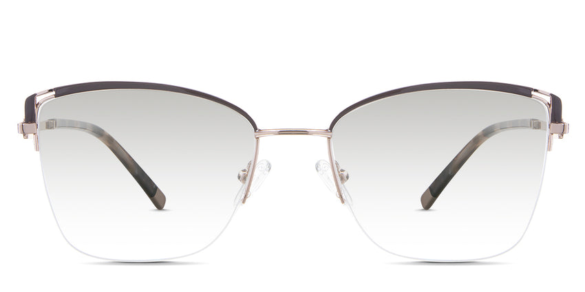 Phoebe black tinted Gradient glasses in the Raccoon variant - is a half-rimmed frame with a wide viewing lens and acetate temples.