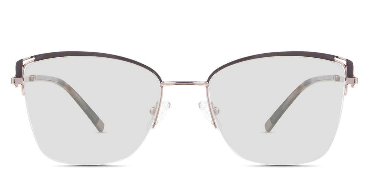 Phoebe black tinted Standard Solid glasses in the Carmine variant - is a metal frame with adjustable nose pads, a thin temple arm, and wide tips.