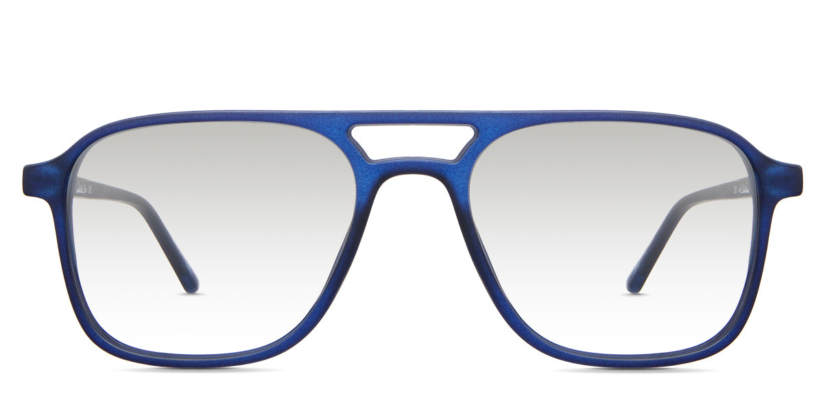 Ralph black Standard Solid in the gentian variant is a thin, full-rimmed frame with a square viewing lens and frame name, color, and size imprints inside the arm.