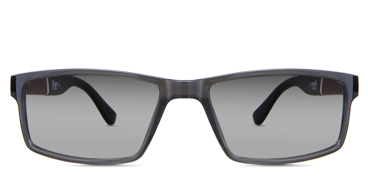 Raulblack tinted Gradient in the Arsenic variant - is an acetate frame with a built-in nose bridge and pattern design on the outer arm.