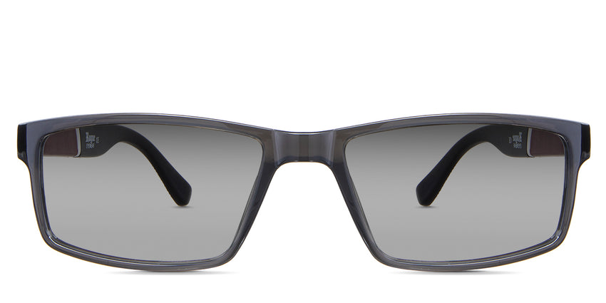 Raulblack tinted Gradient in the Arsenic variant - is an acetate frame with a built-in nose bridge and pattern design on the outer arm.