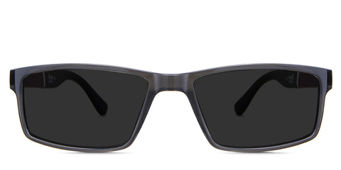 Raul black tinted Standard Solid in the Arsenic variant - is an acetate frame with a built-in nose bridge and pattern design on the outer arm.