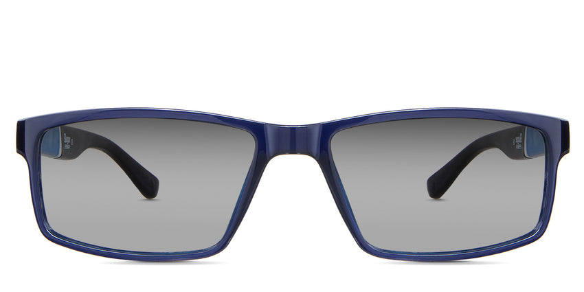 Raul black tinted Gradient in the Trypan variant - is a rectangular frame with a narrow-shaped nose bridge and a thick temple.