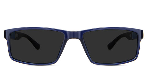 Raul black tinted Standard Solid in the Trypan variant - is a rectangular frame with a narrow-shaped nose bridge and a thick temple.