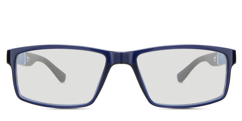 Raul black tinted Standard Solid in the Trypan variant - is a rectangular frame with a narrow-shaped nose bridge and a thick temple.