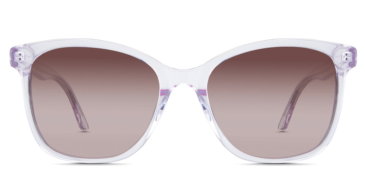 Remi Rose Sunglasses Gradient in the Violet variant - it's a transparent frame with built-in nose pads and a short 140 mm temple arm.