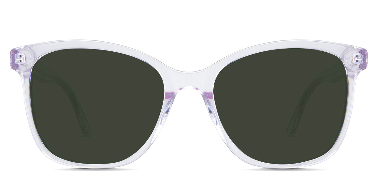 Remi Green Sunglasses Solid in the Violet variant - it's a transparent frame with built-in nose pads and a short 140 mm temple arm.