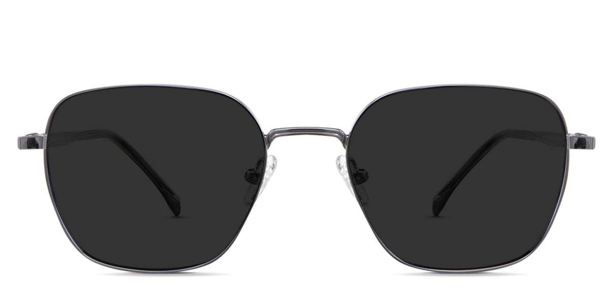 Rhodo black tinted Standard Solid sunglasses in the Antique variant - it's a full-rimmed metal frame with a plain polished and a wide U-shaped nosebride.