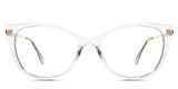 Rishi eyeglasses in the goshenite variant - it's a cat-eye shape frame in crystal clear color.