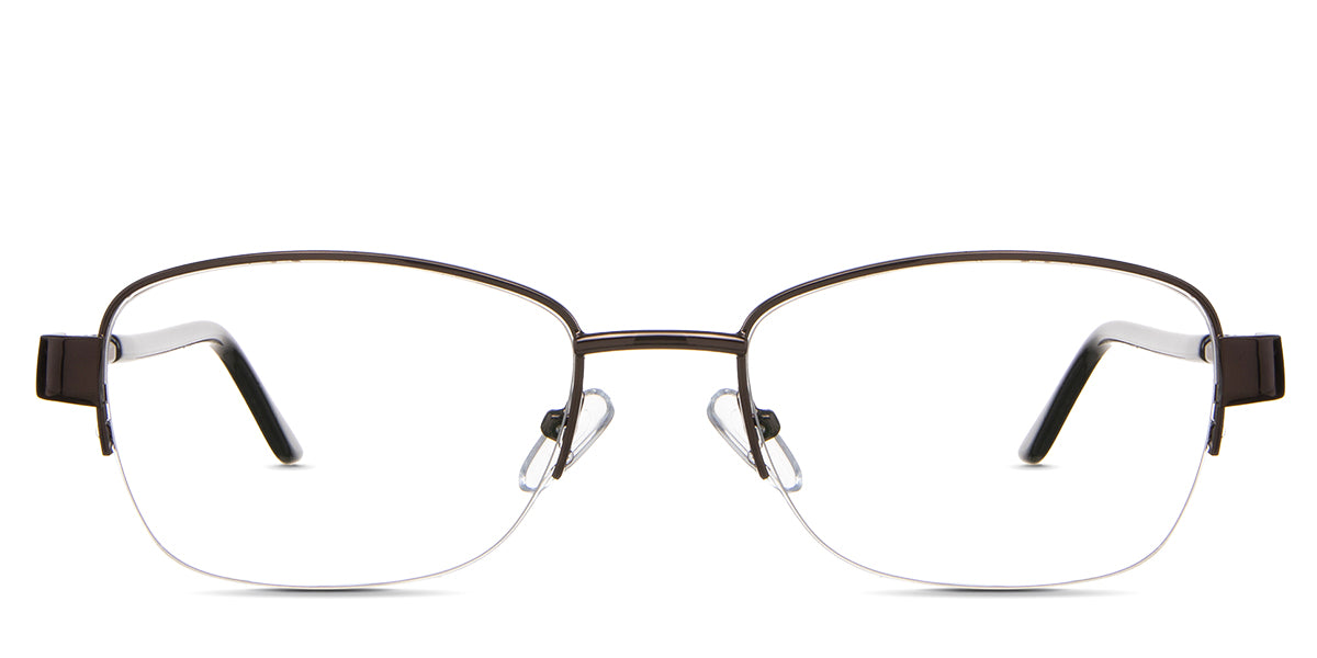 Sadie eyeglasses in the truffle variant - is a half-rimmed metal frame.