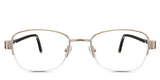 Sadie Eyeglasses in camelus variant - it's a wide rectangular shape frame.