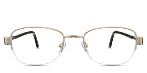 Sadie Eyeglasses in camelus variant - it's a half-rimmed frame in color gold. Metal New Releases Latest