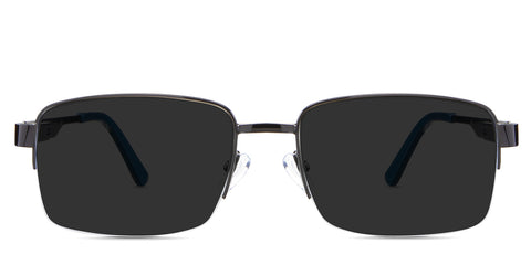 Sanna black tinted Standard Solid sunglasses in the Iridium variant - it's a rectangular half-rimmed frame with adjustable silicon nose pads and a long temple arm.