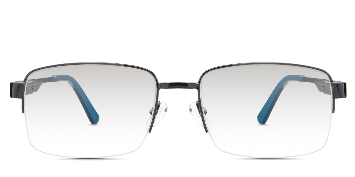 Sanna black tinted Gradient sunglasses in the Iridium variant - it's a rectangular half-rimmed frame with adjustable silicon nose pads and a long temple arm