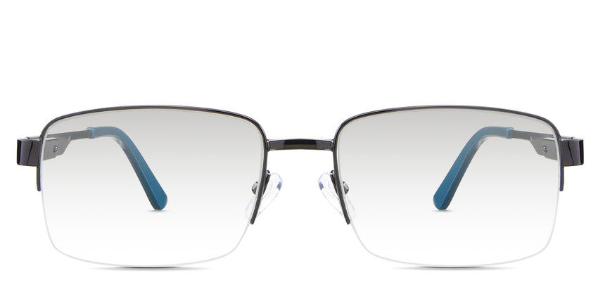 Sanna black tinted Gradient sunglasses in the Iridium variant - it's a rectangular half-rimmed frame with adjustable silicon nose pads and a long temple arm