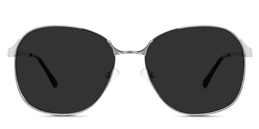 Sara black tinted Standard Solid sunglasses in the Guinea variant - it's a full-rimmed frame with a narrow-sized nose bridge and a slim temple arm.